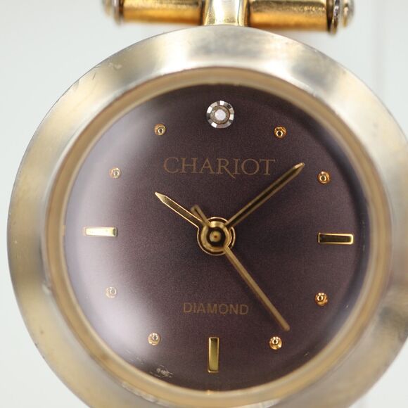 Chariot Diamond Women's Watch 22mm Brown Dial Gold Tone Bracelet w New Battery - Picture 7 of 16